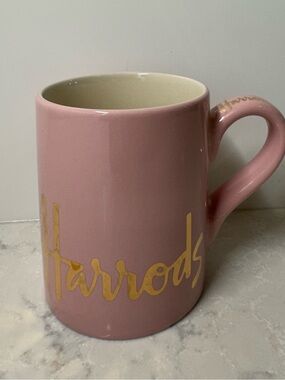 Harrods Pink Mug with Gold Script Logo